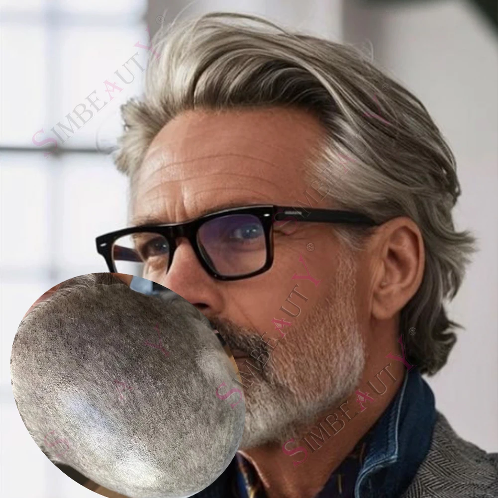 

1B20 1B80 1b65 1b50 Серый Черный Парик из 100% человеческих волос для мужчин Натуральная линия волос # 4 # 5. Коричневый капиллярный протез из искусственной кожи с тонкой кожей.