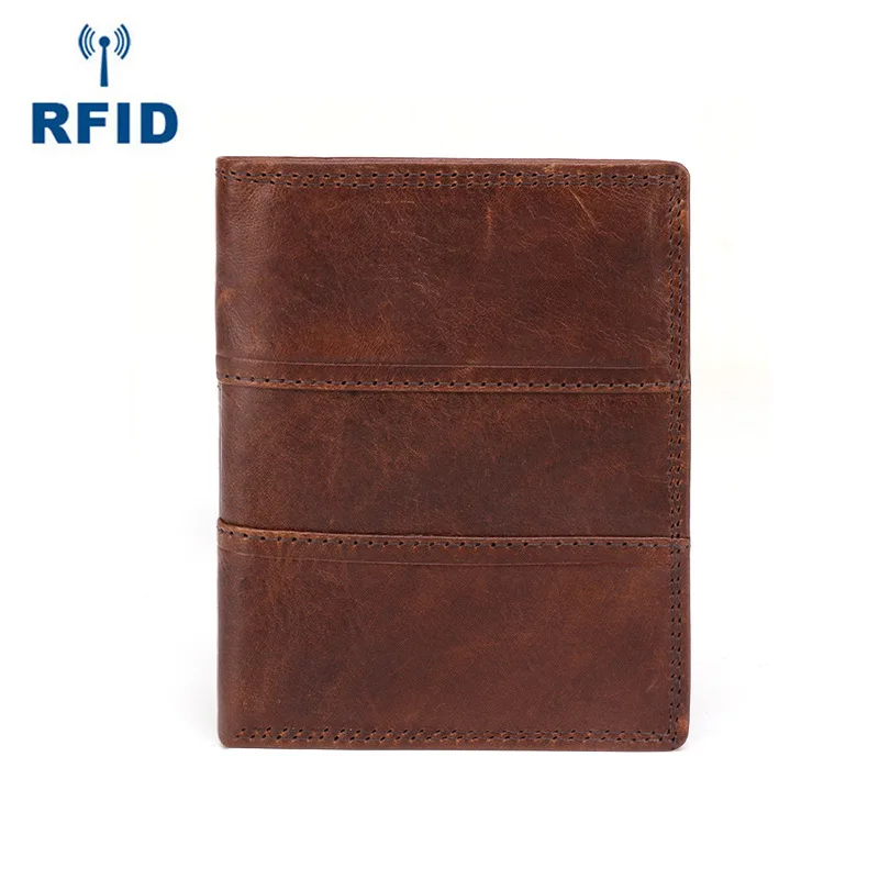 Leather Wallet for Man RFID Multiple Card Slots Crazy Horse Leather Short Clutch Vintage Business Wallet Men's Bag Wholesale