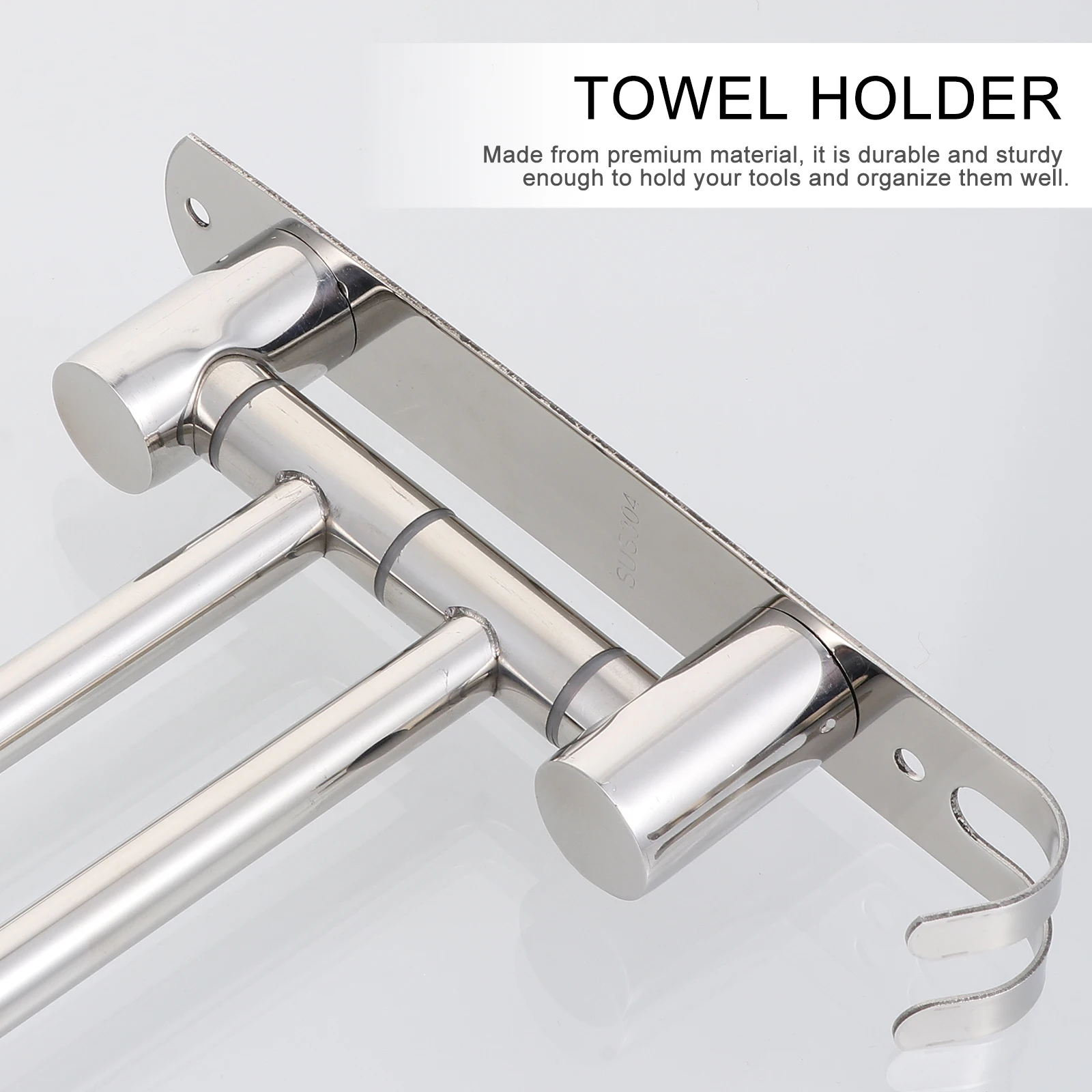 

Stainless Steel Towel Rack Organizer Heavy Duty Rust Resistant Durable Space Saving Punch-Free Double Hooks Easy Install Home