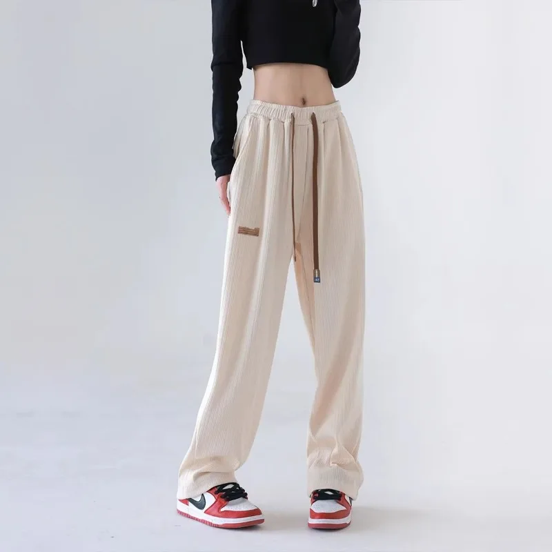 أزياء Sweatpants المرأة الحرير الجليد رقيقة فضفاضة أزياء رياضية عارضة عالية الخصر مستقيم تنوعا بلون السراويل الطويلة #4