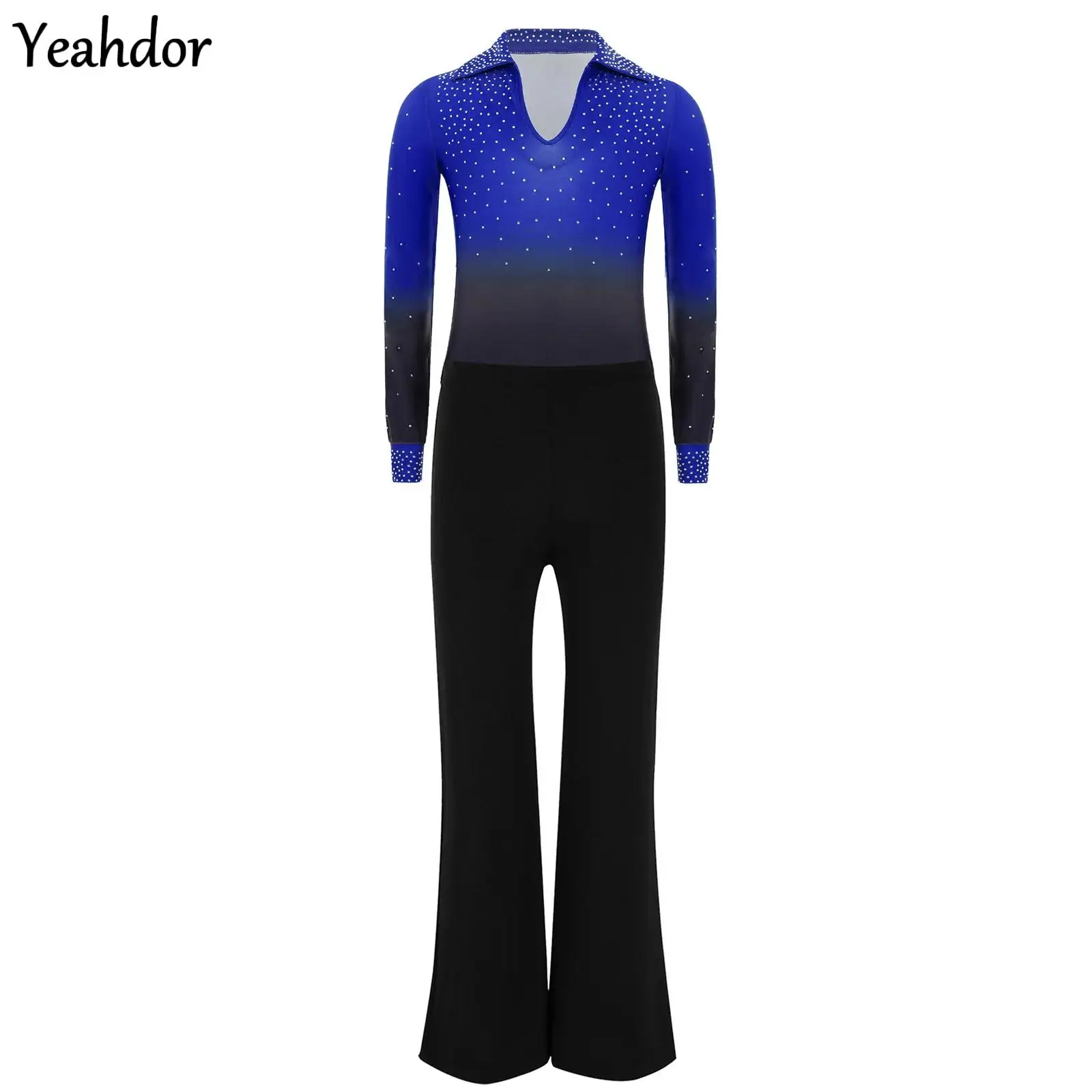 الأولاد اللاتينية الرقص البدلة الشكل التزلج زي الباليه طويلة الأكمام لامعة الراين يوتار قميص أعلى مع السراويل التانغو بذلة