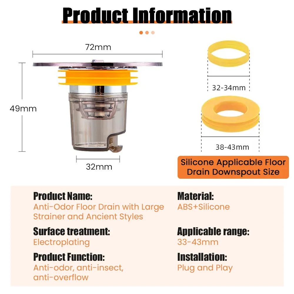 Noyau de drain de sol anti-odeur et anti-insectes, filtre anti-blocage, égout magnétique à fermeture automatique, écran de douche HOToilet