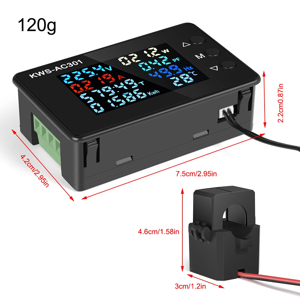 AC 50-300V 0-100A KWS-AC301 schermo a colori Display LCD tensione di corrente digitale e misuratore di corrente misuratore di potenza amperometro