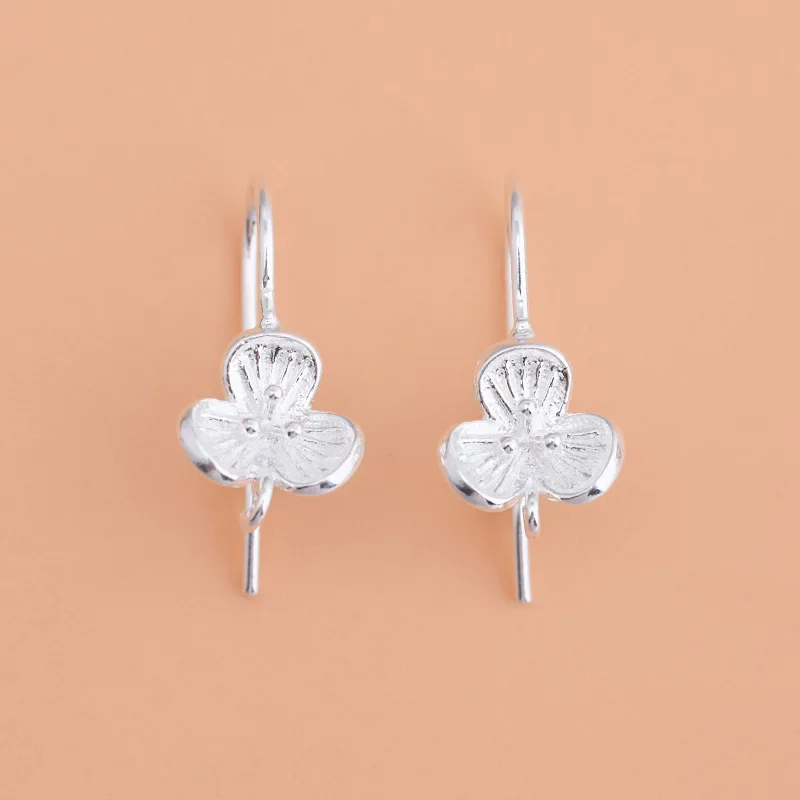 925 sterling silver closed finished vintage three-leaf flower ear hooks handmade DIY material jewelry accessories