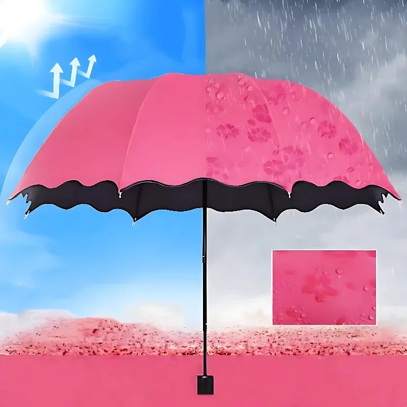 Manual Portable Creative Water Flowering Umbrella Manual Black Paint UV Protection Sun Rain Dual Purpose Folding
