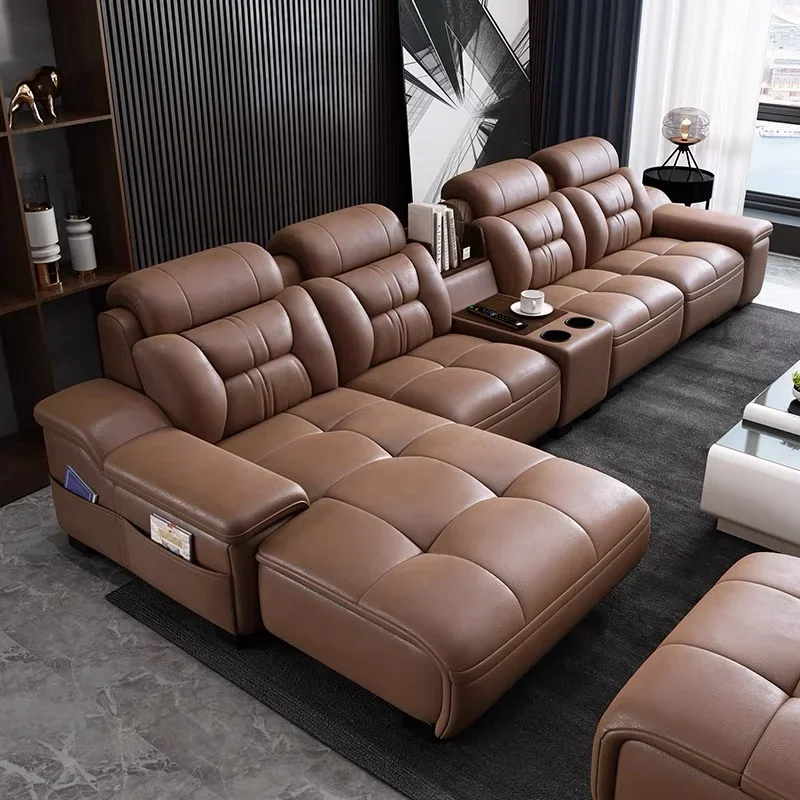 Premium modern luxury genuine leather modular corner sofas beds sectional L shape sofa couch set furniture living room couches