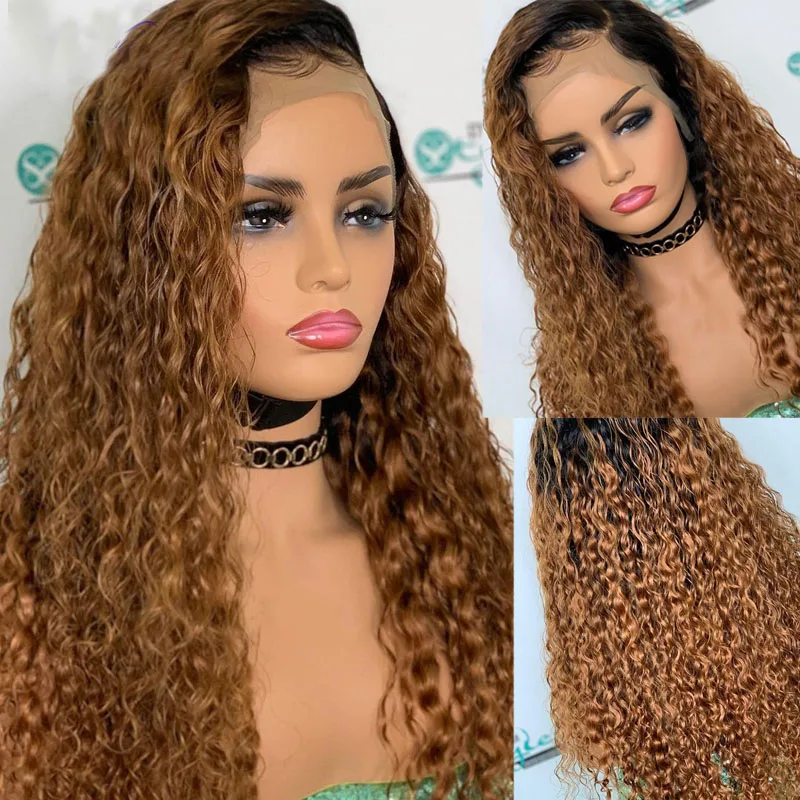 

Natural Hairline Ombre Honey Blonde Soft Preplucked Glueless 180Density Long Kinky Curly Lace Front Wig For Women BabyHair Daily