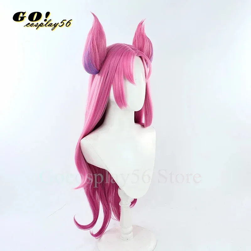 Zz04zz12스타 가디언 Kaisa 코스프레 가발 경적 LoL 새로운 스킨 그라데이션 핑크 합성 머리 90cm 긴 스트레이트 웨이브 Kai'Sa Headwear