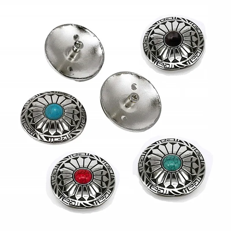 5Pcs Silver Southeast Tribal Sun Flower Turquoise Conchos Button DIY Leathercraft Wallet Belt Saddle Headstall Bridle Decorate