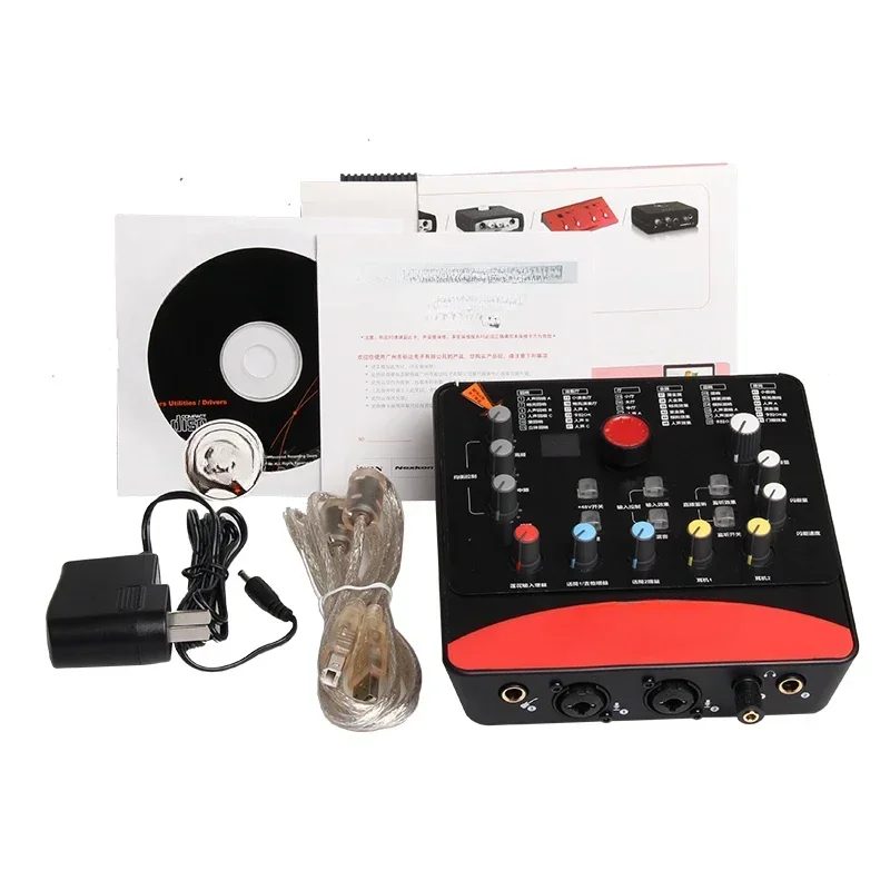 Sell Like Hot Cakes External Sound Card 2 Mic-In/1 Guitar-In, 2-Out USB Recording Interface DSP Parameter Adjustment Knobs