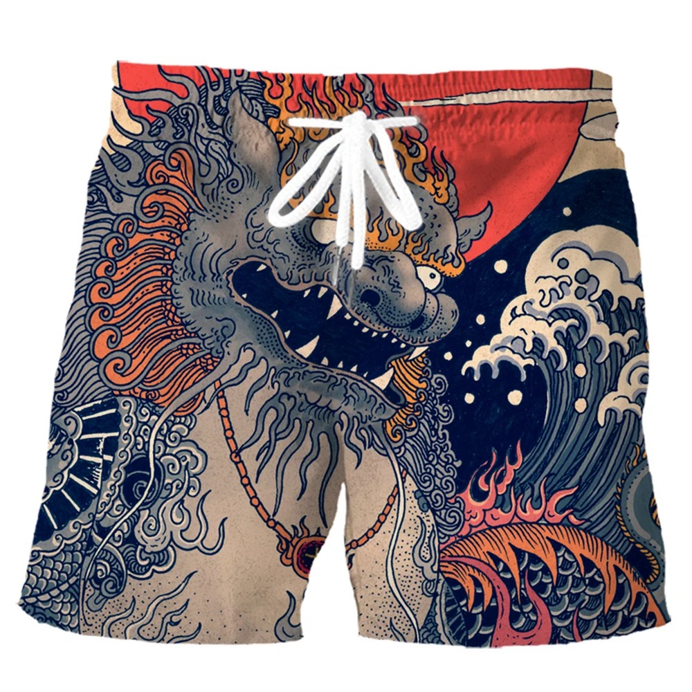 

HX модные спортивные шорты Ukiyo-e Ocean Waves Sunburst животное лев брюки с 3D принтом летние мужские повседневные шорты из полиэстера