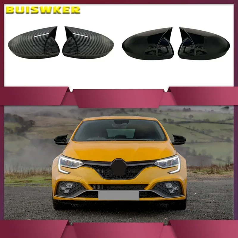 For Renault Megane 4 MK4 2 Pieces ABS Plastic Bat Wing Mirror Covers Caps Rearview Mirror Case Cover Gloss Black Car Accessories