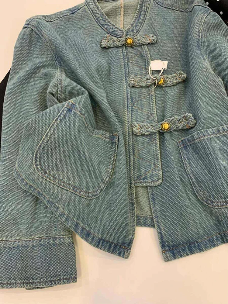 Women Blue Denim Jacket Long Sleeve Jean Jacket with Pockets Harajuku Korean Vintage 2000s Oversize Outerwear Top 2000s Clothes