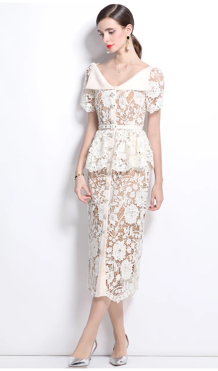 المدرج الصيف عطلة زهرة مطرز أزرار التطريز ميدي طويل حفلة موسيقية مساء الزفاف الكشكشة حزام من الدانتيل Bodycon فستان الحفلات