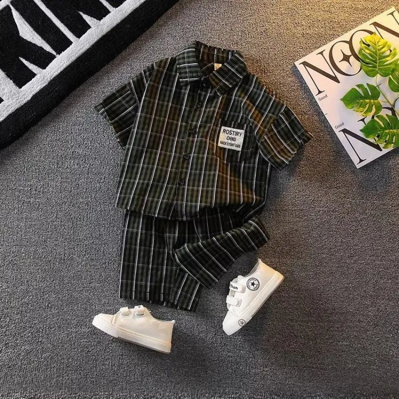 90-150cm Boys' Summer Clothes Set New Fashionable Children's Baby Shirt Shorts Two Piece Set Handsome Clothes