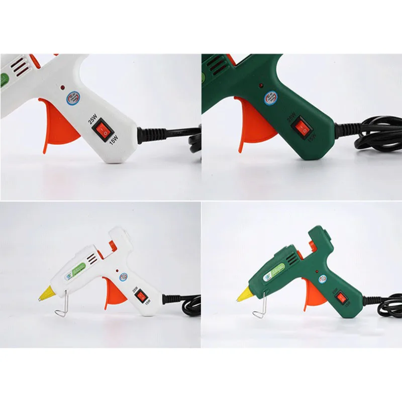 ปืนกาวร้อนแบบพกพาขนาดเล็ก กำลังไฟ 20-40 วัตต์ ใช้กาวแท่งร้อน ควบคุมอุณหภูมิได้ เหมาะสำหรับงาน DIY และงานฝีมือในบ้าน
