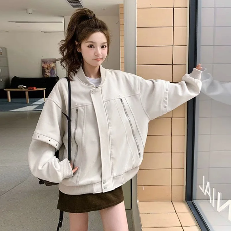 

Американская ретро бейсбольная форма, женская металлическая повседневная модная куртка, топ