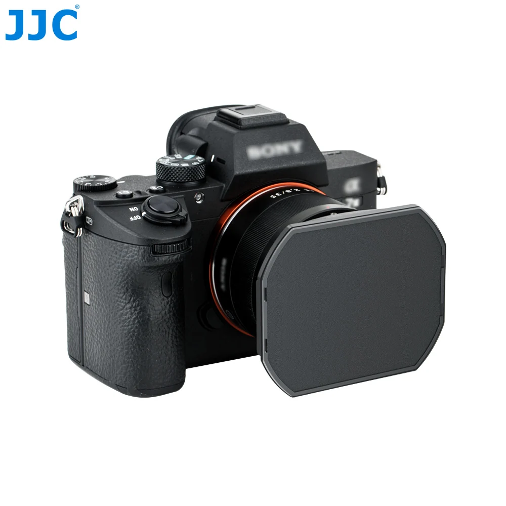 JJC Metal Square Lens Hood with Lens Cap Cover for Sony DSC-RX1 DSC-RX1R DSC-RX1RII SEL50F18 SEL16F28 Lens Replaces Sony LHP-1