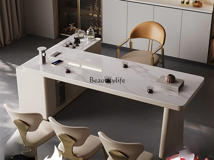 

Rock slab tea table light luxury modern high-end corner with tea table integrated