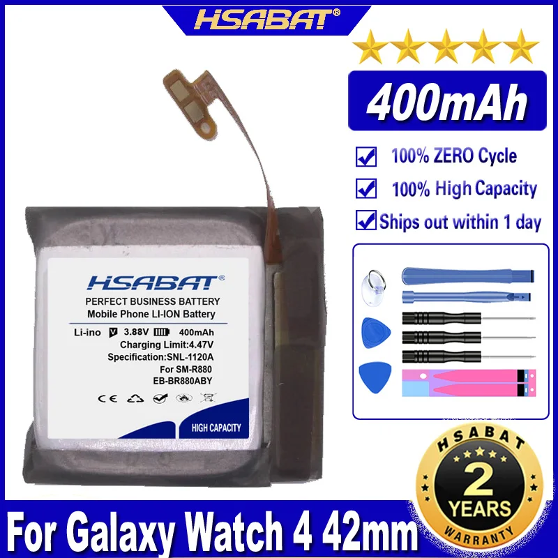 HSABAT EB-BR880ABY 400mAh Battery for Samsung Galaxy Watch 4 42mm 40mm SM-R880 R860 R865u Smart Watch Batteries