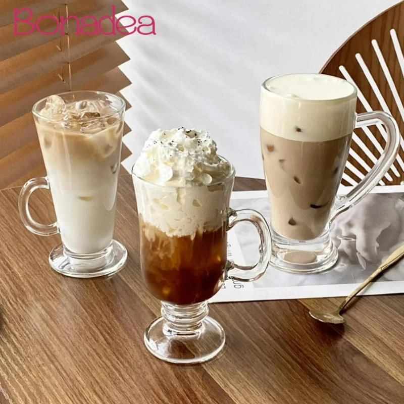 Irish Style Coffee Cups Creative Latte Cup Dessert Juice Glass With Handle Transparent Handle Milkshake Glasses Restaurant  Tool