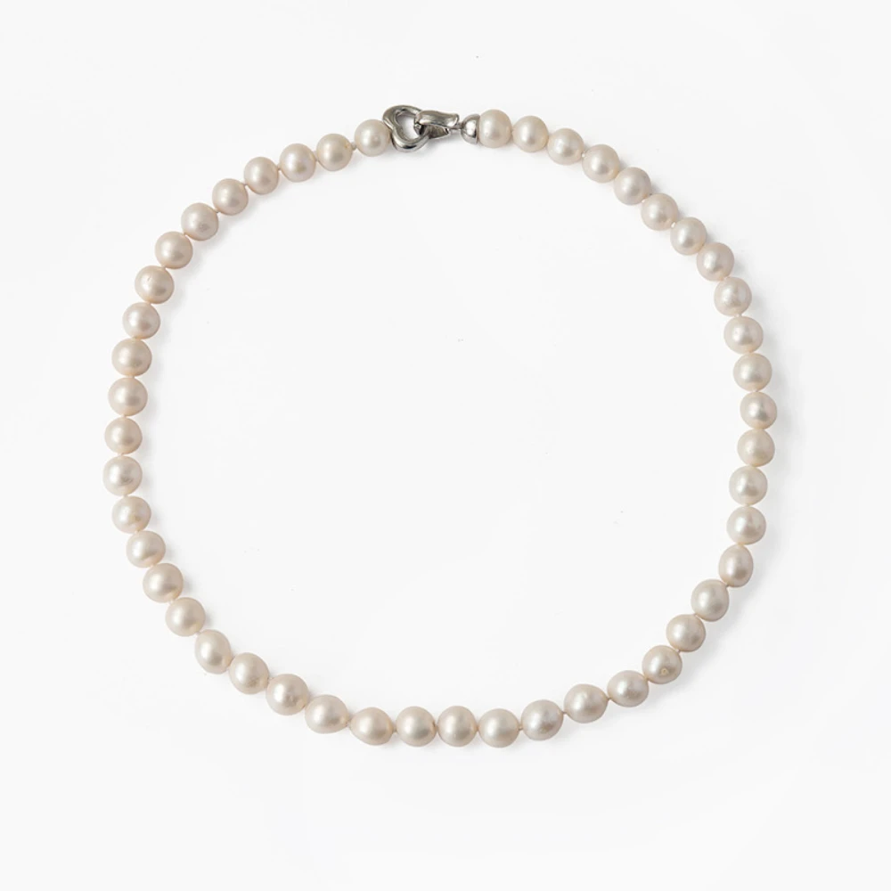 9-10 مللي متر قلادة من اللؤلؤ الطبيعي المستدير لون أبيض لؤلؤ طبيعي أصلي مطرز للنساء مجوهرات عيد ميلاد هدية تبديل المشبك #5