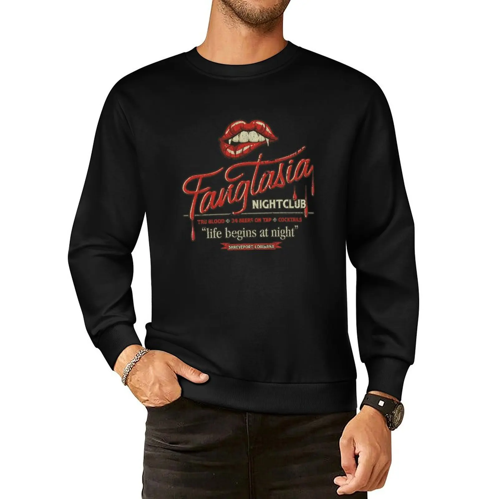 Fangtasia Nightclub Vintage Pullover Hoodie korean style clothes graphic t shirts men anime sweatshirt