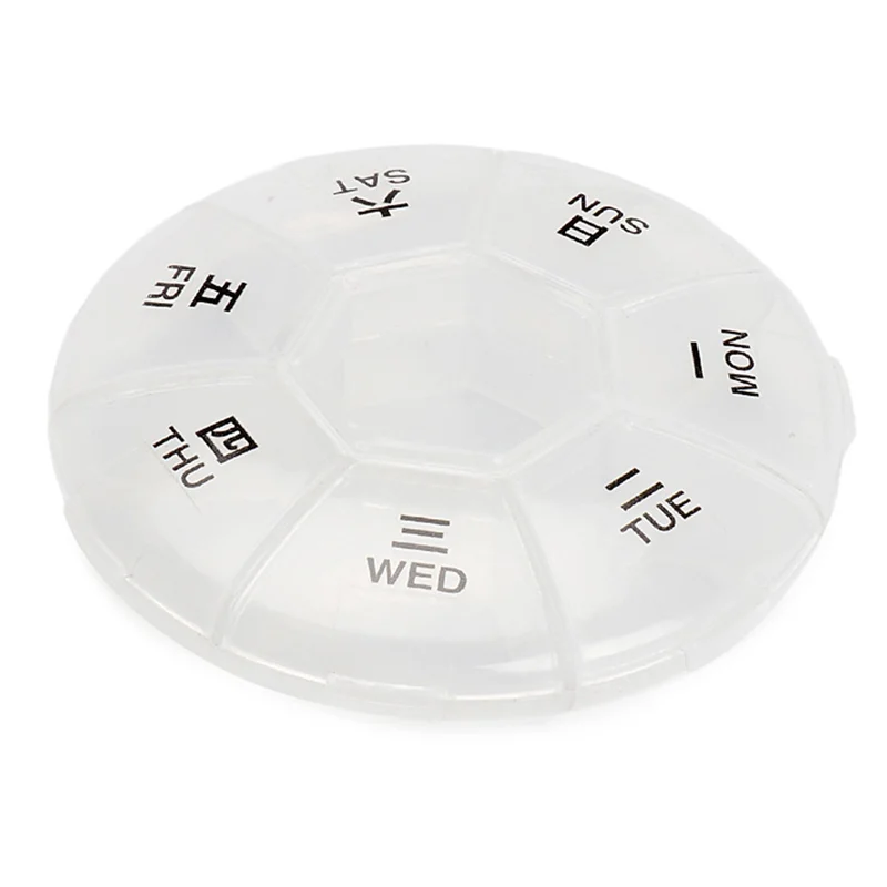 Round Portable Pill Box Medicine Planner Small Case Weekly Pill Organizer 7-Sided Pill Reminder Round Shaped