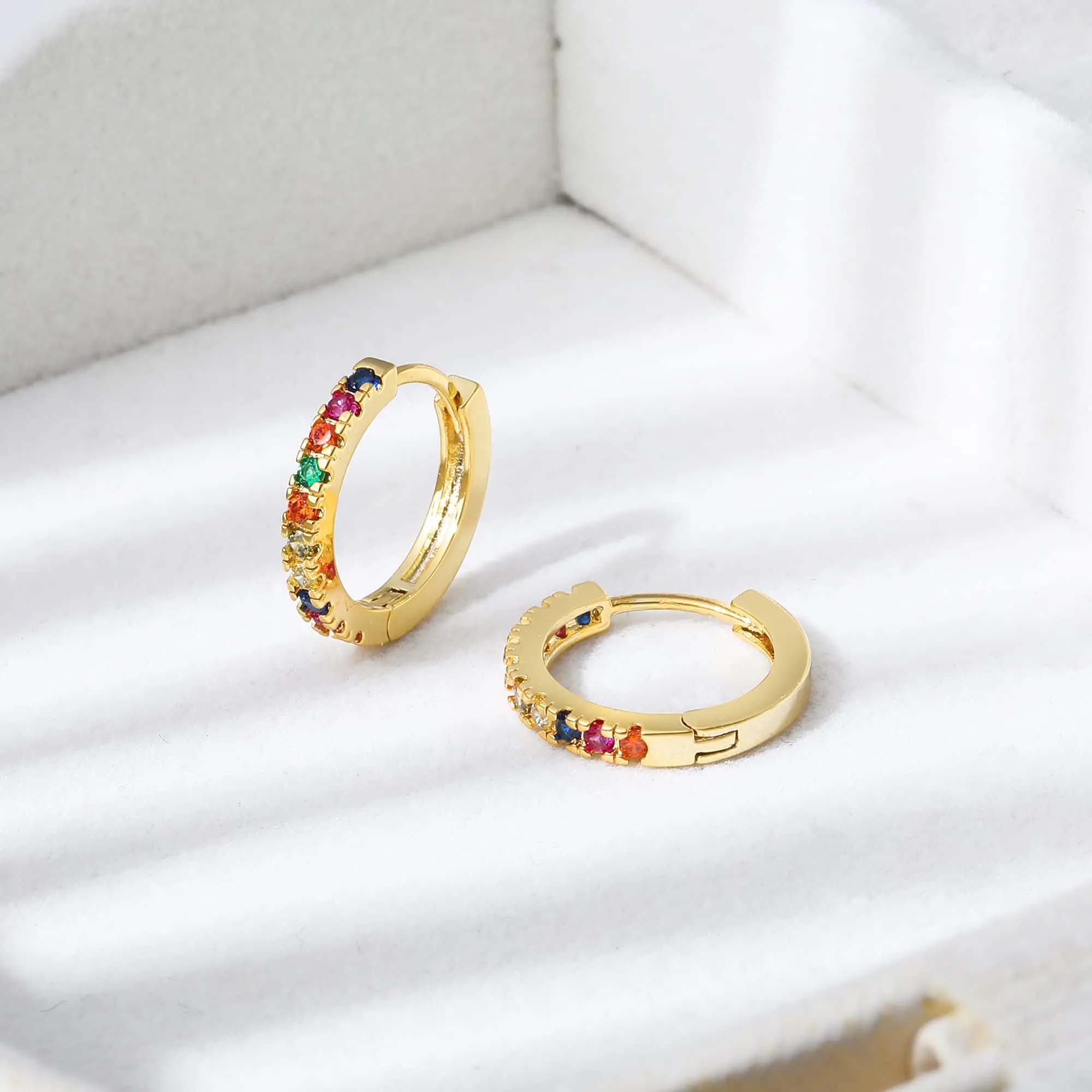 Shevalu Hoop Earring for Women 14K Gold Plated Piercing Jewelry Set Luxury Colorful Cubic Zirconia Ear Rings Comfortable Wearing