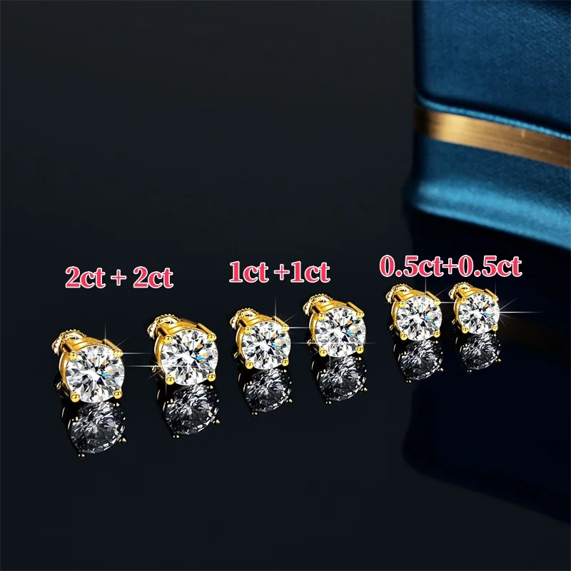 

0.5ct-2ct D Color Moissanite Stud Earrings For Women 100% 925 Sterling Silver Sparkling Wedding Jewelry With GRA Certificates