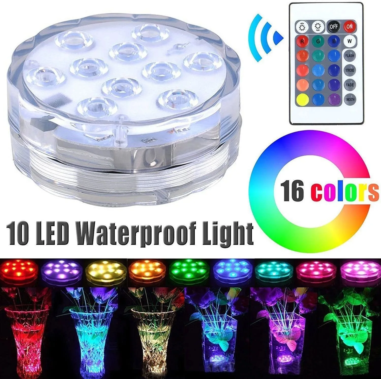 

10LED Remote Control Colorful RGB Diving Lamp Light Fish Bathtub Lamp Bath Landscape Vase Fountain Lamp Underwater Lamp