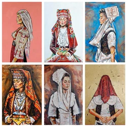 Cavnas Wall Art Woman Oil Painting on Tribal Woman Abstract Poster and Prints Figure Portrait