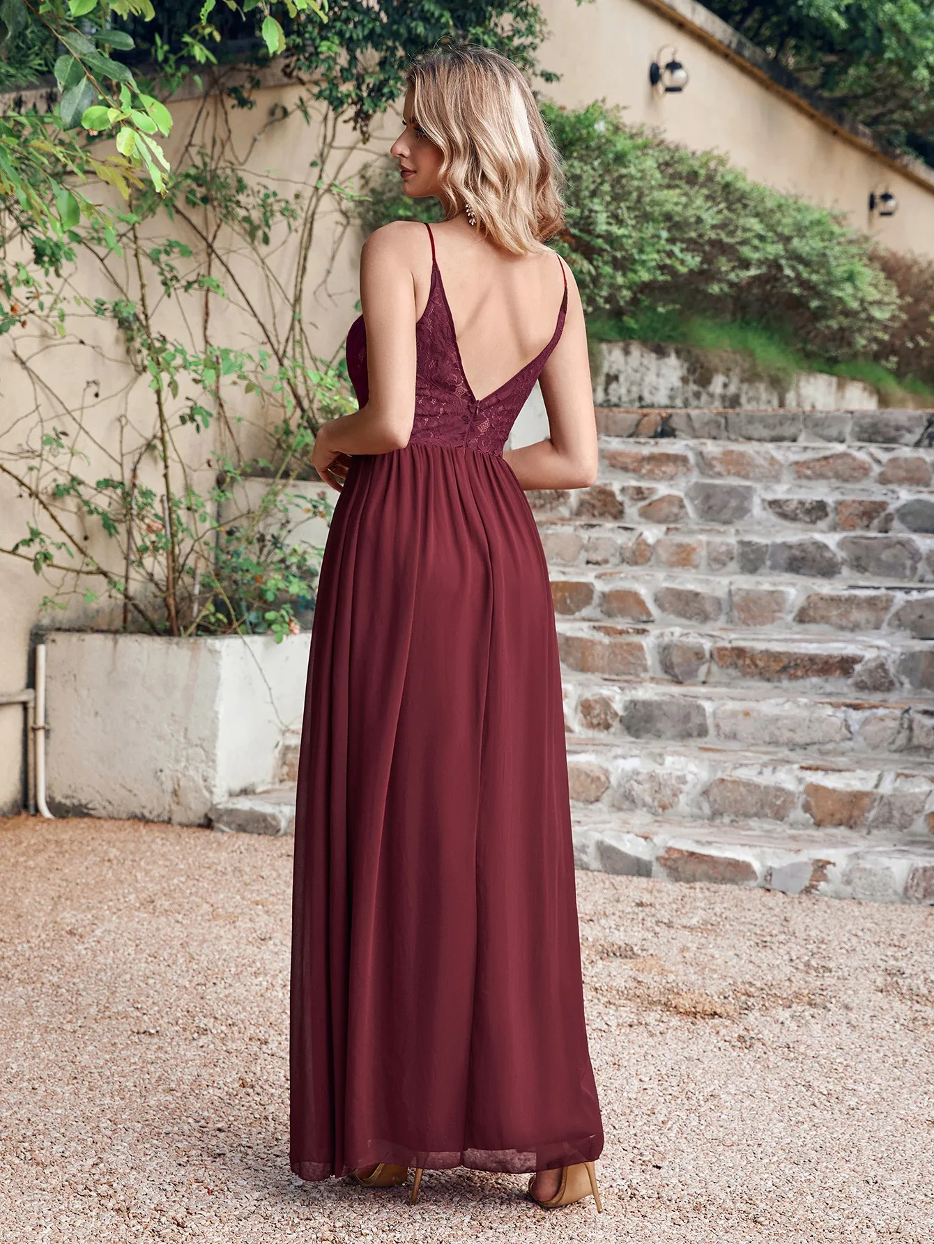 Sexy Lace Burgundy Evening Dresses Women Sexy Backless Spaghetti Straps Long A-line Formal Prom Party Gowns robe de soirée