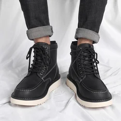 British Style Lace Up Desert Boots Fashionable Leather Outdoor Work Shoes Men Sneakers Ankle Boots Thick Soled Mid Top Men Boots
