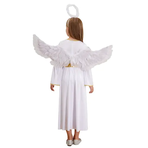 White Angel Costume for Girls Greek God Robe Princess Dress+Feather Wings Cosplay Set for Halloween Party Carnival Performance - Image 3