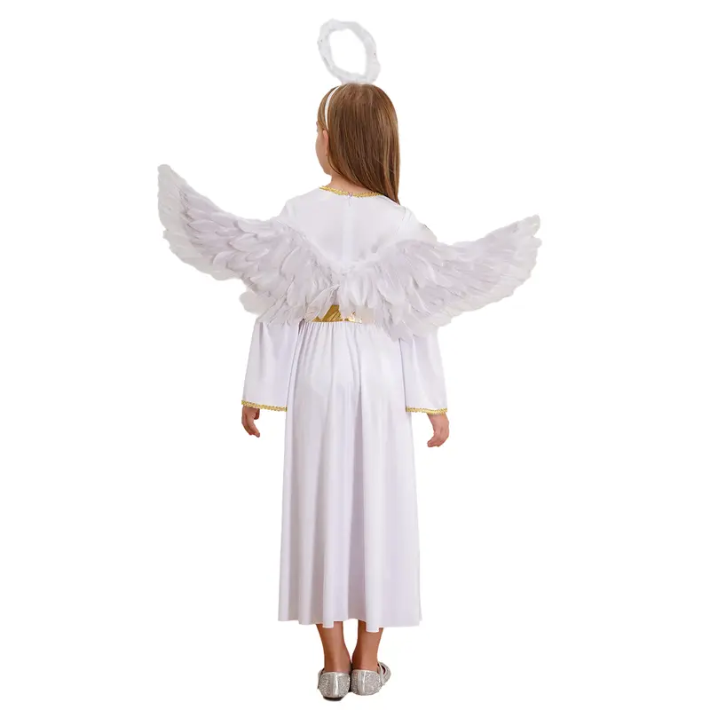 White Angel Costume for Girls Greek God Robe Princess Dress+Feather Wings Cosplay Set for Halloween Party Carnival Performance - Image 3