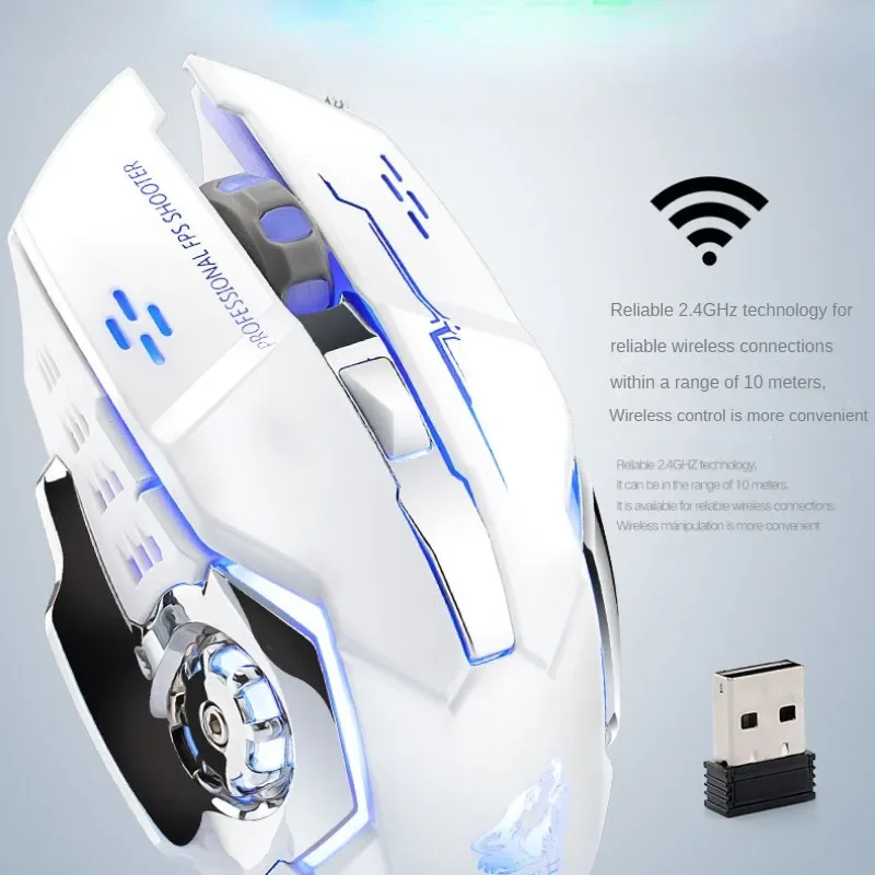 Free Wolf X8 Wireless Game Mouse Mute  Backlit Mechanical Mouse Ergonomic Charging Optical Mouse for PC Laptop Desktop