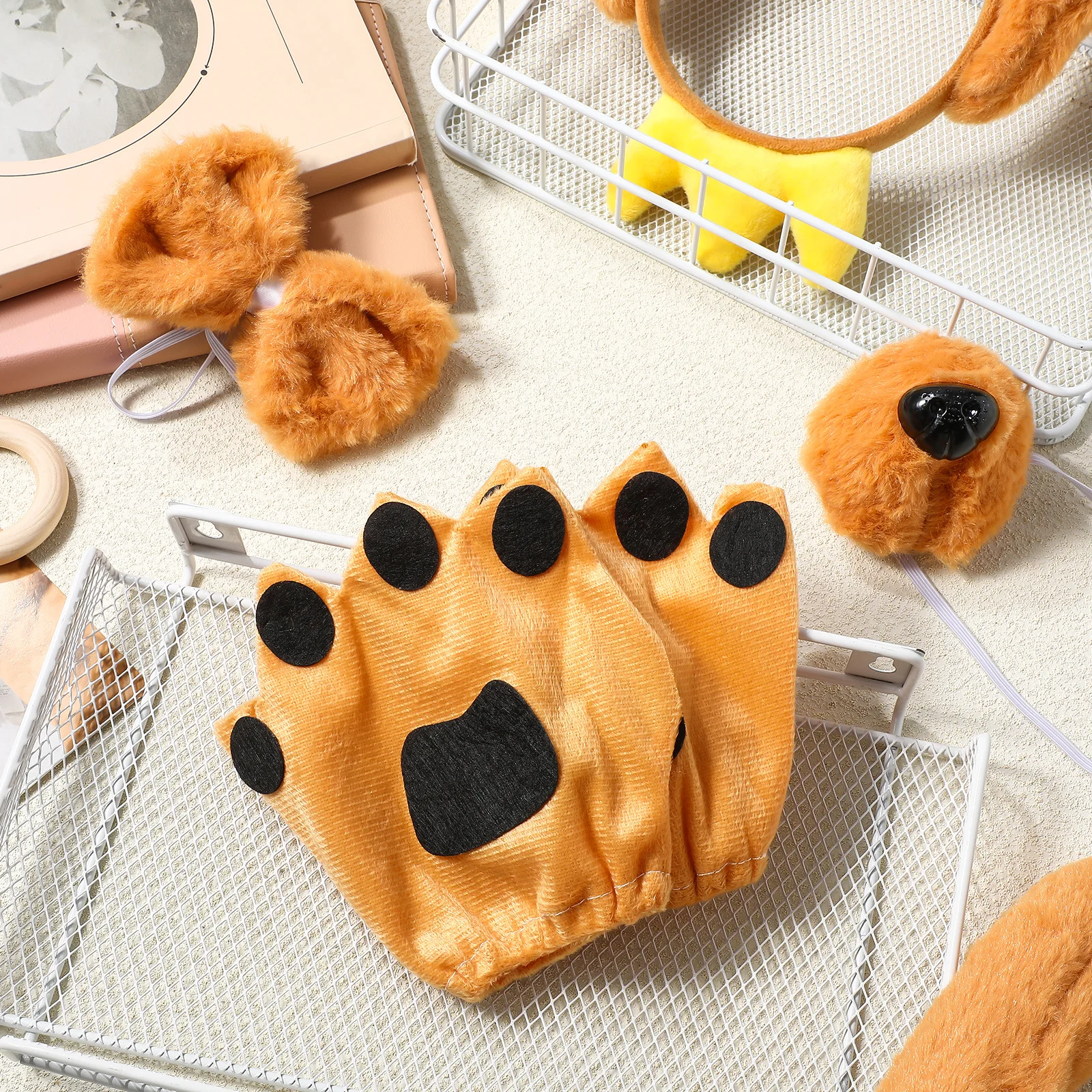 1 Juego de diadema con orejas de perro, conjunto de disfraz, accesorio ajustable para orejas de mascota con cola, guantes de pata para fiesta de Cosplay, Animal de Halloween