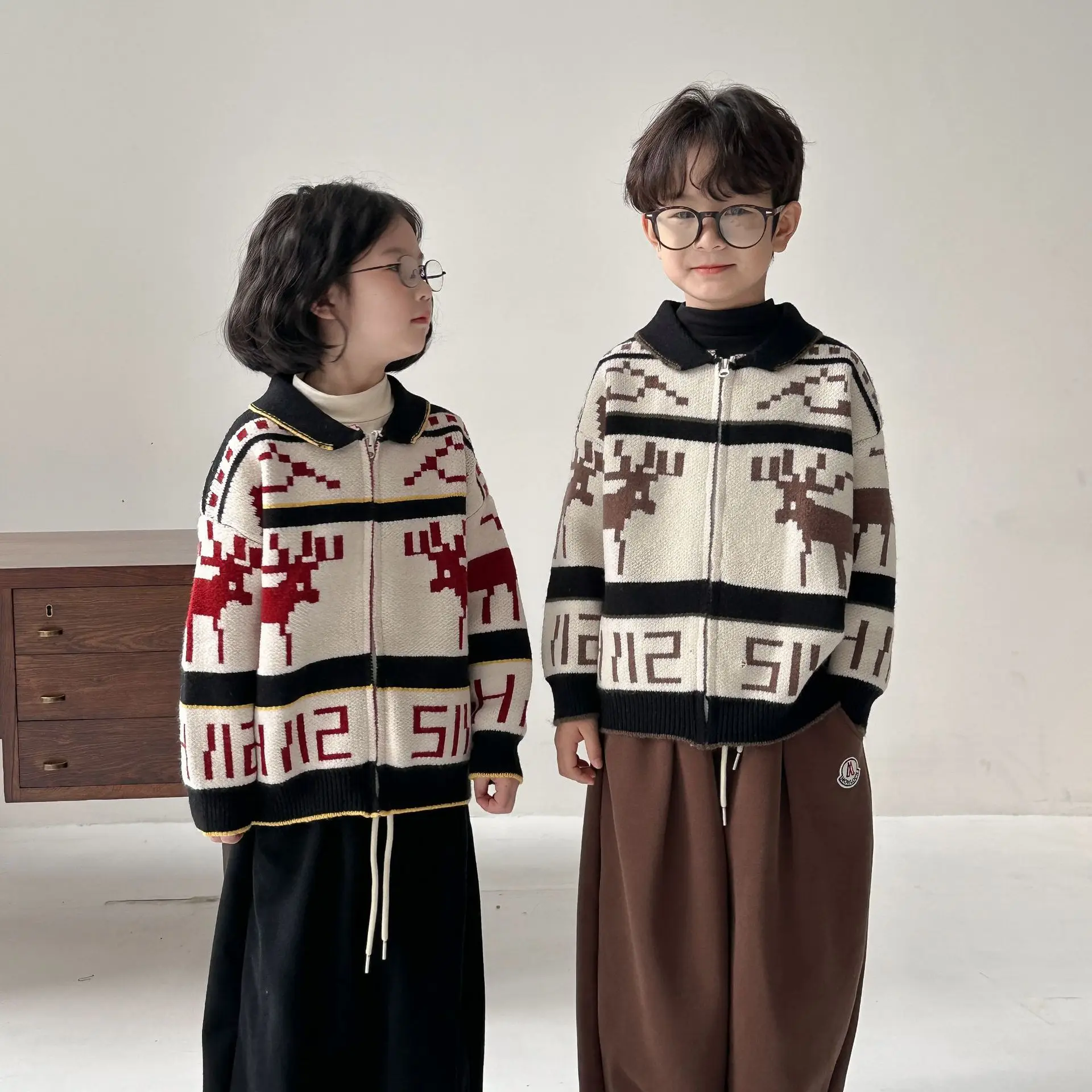 

Girls Boys Sweater Coat Children 2024 New Autumn Winter Cartoon Fashion Simple Casual Sweater Korean Simple Style Top Clothes