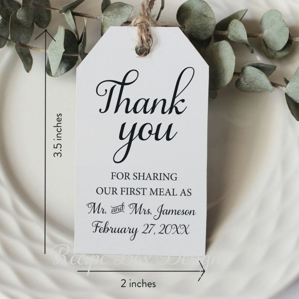 Custom Thank You Wedding Favor Tags,Printed Thank You Wedding Tags, Thank You for You, Sharing your first meal as Mr and Mrs, 25