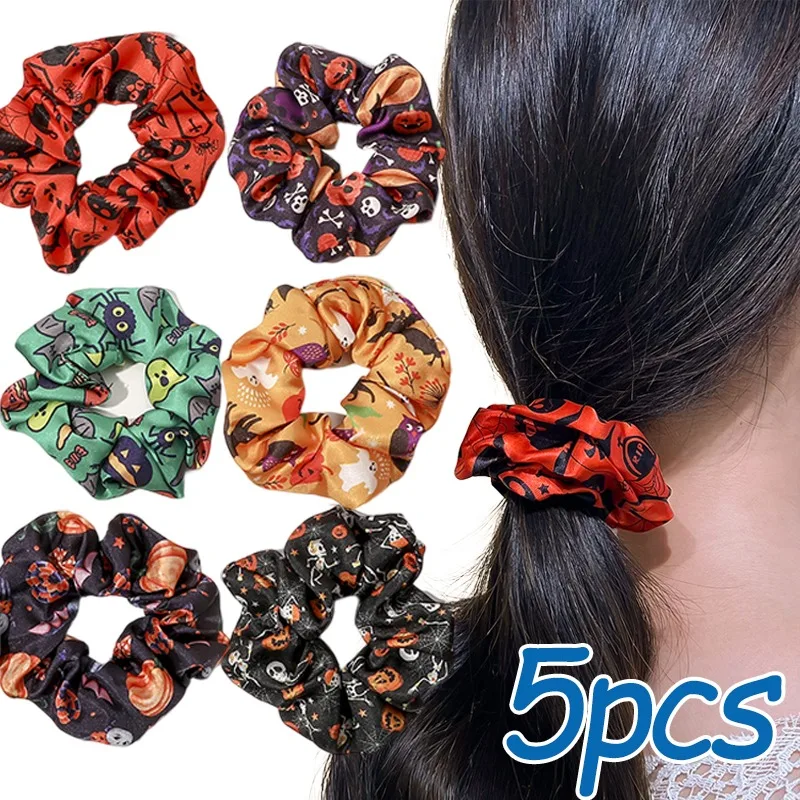 1/5pcs Halloween Horror Pumpkin Decoration Elastic Hair Scrunchies Women Hair Rope Rubber Bands Headwear Hair Accessories Gifts