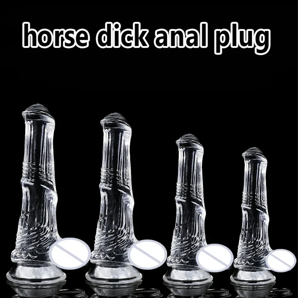 Four Sizes Huge Transparent Black Color Horse Monster TPE Dildos Realistic Big Fake Penis With Strong Suction Cup Adult Sex Toys