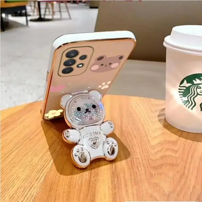 A 52 A 32 Luxury Cute Bear Phone Holder Case On For Samsung Galaxy A32 A22 A33 A51 A52 A52S A53 A71 A72 A73 4G 5G Stand Cover