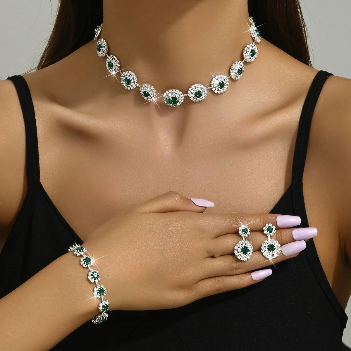 New Simple Fashion Bride 3pcs Jewelry Set Wedding Accessories Necklace Earrings Bracelet Colorful Simple Set Party Gift