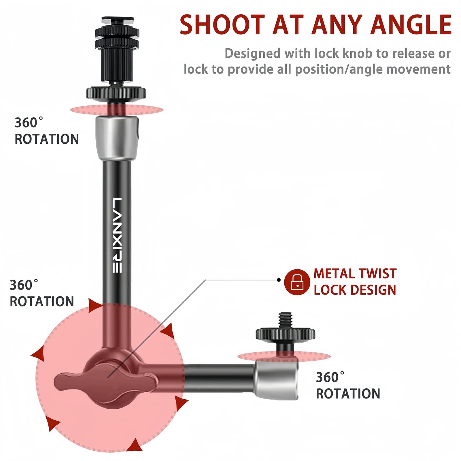 LANXIRE Ajustável Fricção Braço Mágico com 1/4 "Parafuso e Sapata Fria Mount, Adaptador para Camera Cage, Monitor, Flash Light, 9"