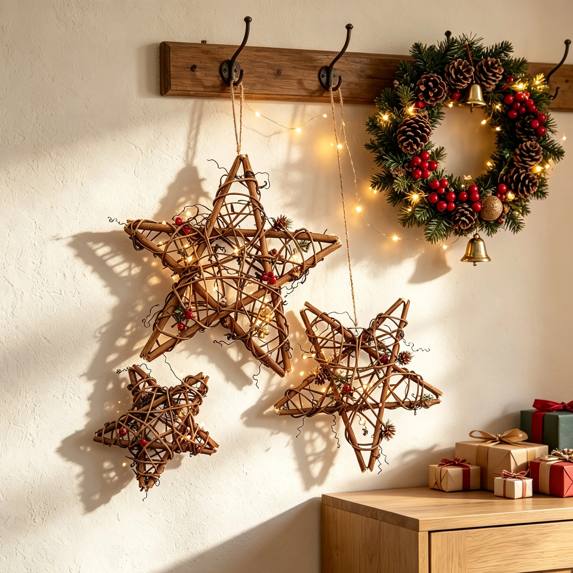 2/4pcs Artificial Flower Wall Rattan Star Frame Wreaths Decora Christmas Tree Halloween Day of the Dead Home DIY Hanging Wedding