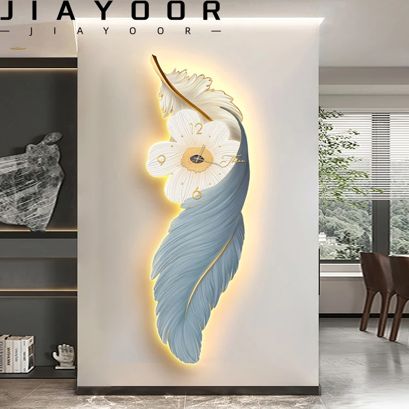 Modern LED Lights With Clocks Feather Wall Paintings Decorative Living Room Corridors Remote Control Indoor Wall Lights 90-260V
