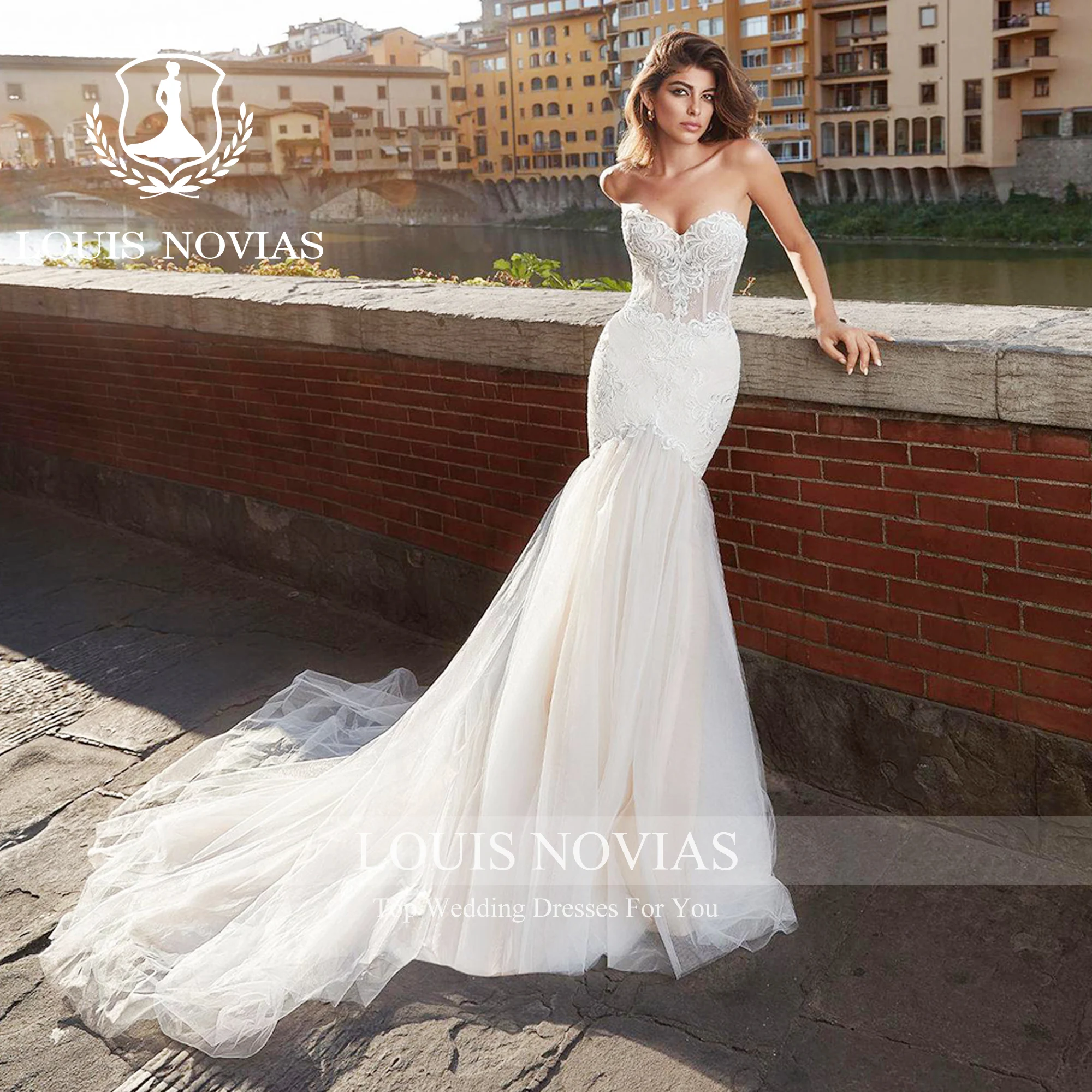 LOUIS NOVIAS-vestido De Novia De sirena sin tirantes para mujer, traje De encaje bordado, Espalda descubierta, 2023