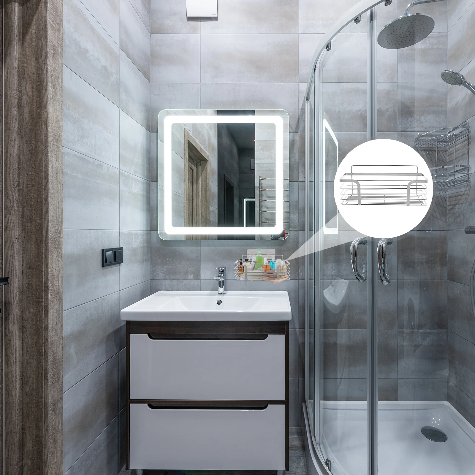 

304 Stainless Steel Wall Mounted Bathroom Shelves No Drilling Storage Rack Kitchen Shelf Widened Guardrail Easy Install Space