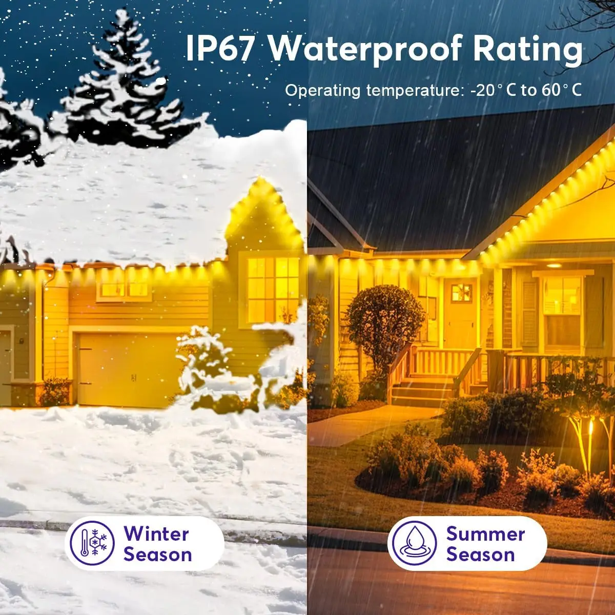 RGB Smart Outdoor Eaves Lights App Remote Control IP68 Waterproof Year Round Roof Lighting Color Changing Easy Installation